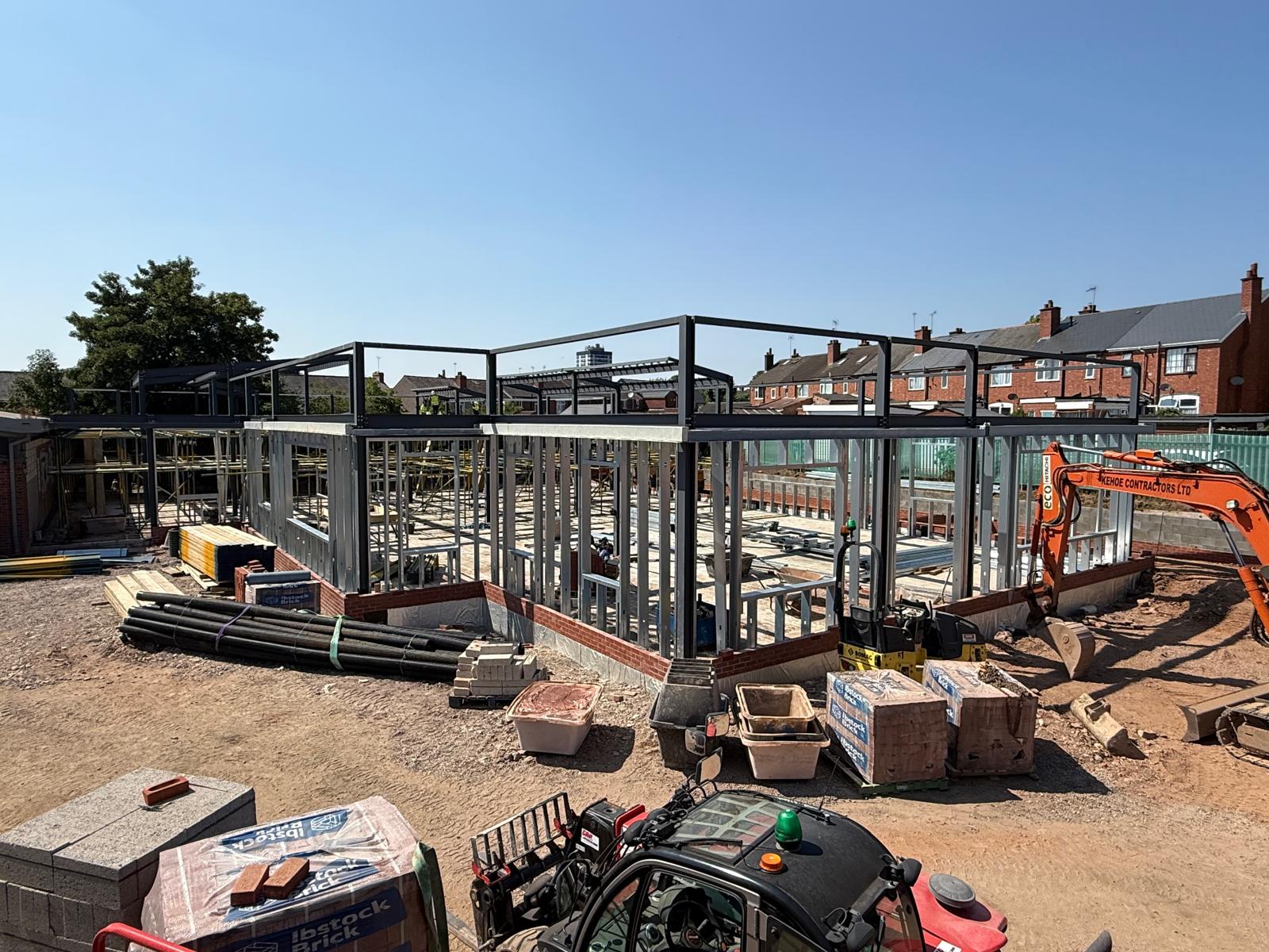 Light gauge steel framing on a commercial build